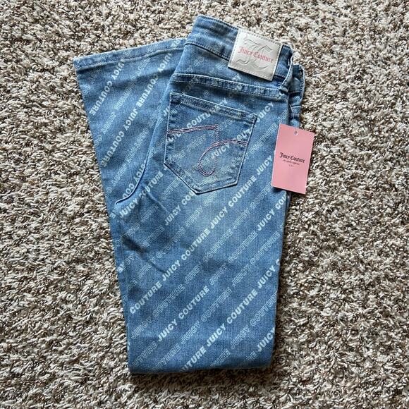 Juicy Couture Kids All Over Print Straight Jean Girls 12 Med Wash Stretch Denim - Picture 4 of 12